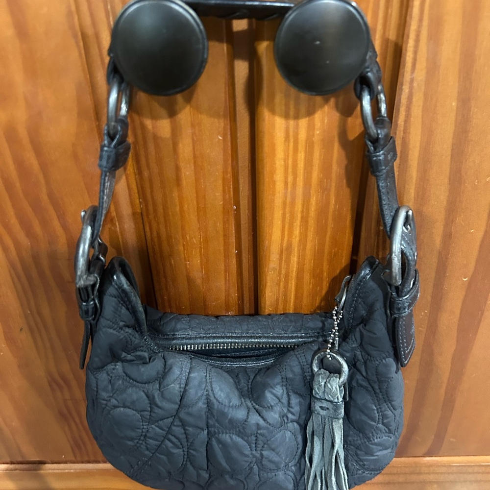 Coach Black Quilted Shoulder Bag with Tassel Charm